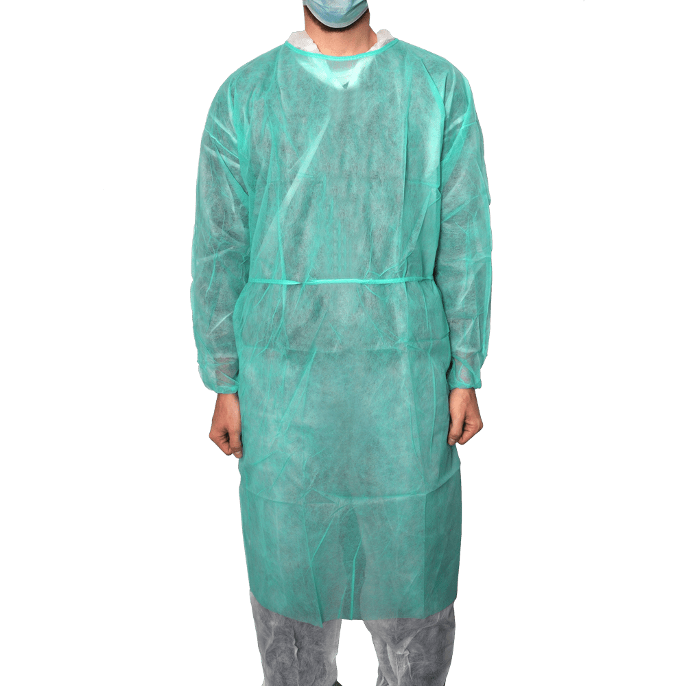 MaiMed-Coat Protect, bata protetora em lã, verde não estéril, punhos elásticos, comprimento 120cm, 10 peças | Pacote (10 peças)