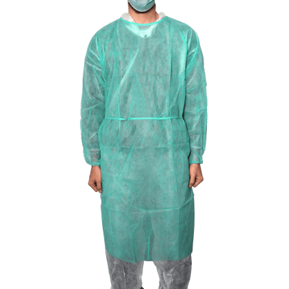 MaiMed-Coat Protect, bata protetora em lã, verde não estéril, punhos elásticos, comprimento 120cm, 10 peças | Pacote (10 peças)