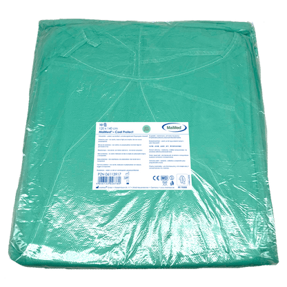 MaiMed-Coat Protect, bata protetora em lã, verde não estéril, punhos elásticos, comprimento 120cm, 10 peças | Pacote (10 peças)