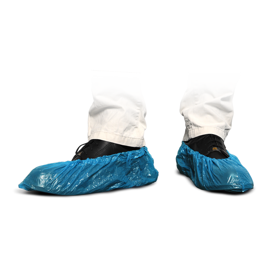 Capas para sapatos MaiMed-Cover PE Capas descartáveis ​​para sapatos em PE, azul, 100 unidades/pacote. | Pacote (100 peças)