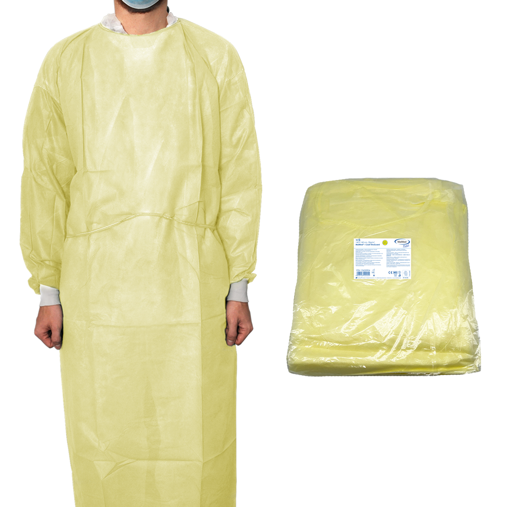 MaiMed-Coat ViruGuard, bata protetora em lã, punhos BW amarelos, 140x140cm, 10 unidades/pacote Série: Protect | Pacote (10 peças)