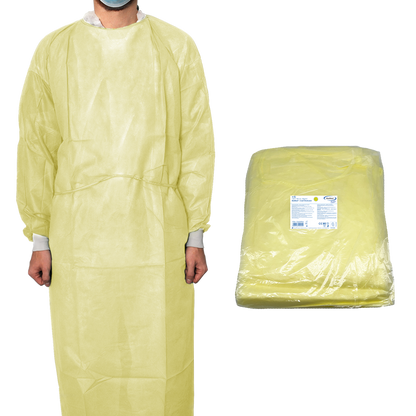 MaiMed-Coat ViruGuard, bata protetora em lã, punhos BW amarelos, 140x140cm, 10 unidades/pacote Série: Protect | Pacote (10 peças)