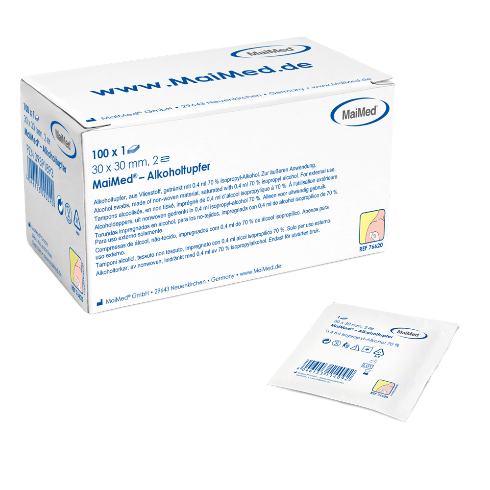 Meditrade Alcohol Swab 30 x 30 mm Fabric não tecido não pesado duas camadas | Caixa (100 peças)