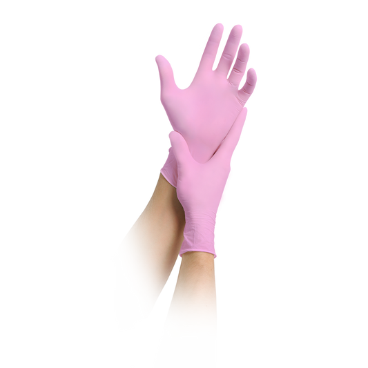Luva MaiMed-solution 100 rosa, não estéril, sem pó, sem látex, azul, 100 peças/caixa