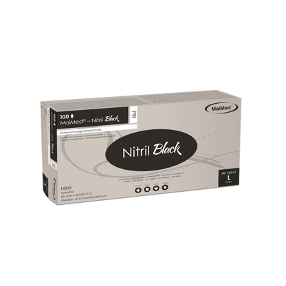Luvas MaiMed-Nitrile Black pretas, não estéreis, sem pó e sem látex, 100 peças/caixa