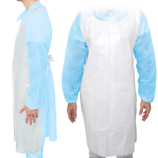 MaiMed-Apron Light PE, avental de PE 75x120cm branco, 100 unidades/pacote, bloqueado, superfície lisa | Pacote (100 peças)