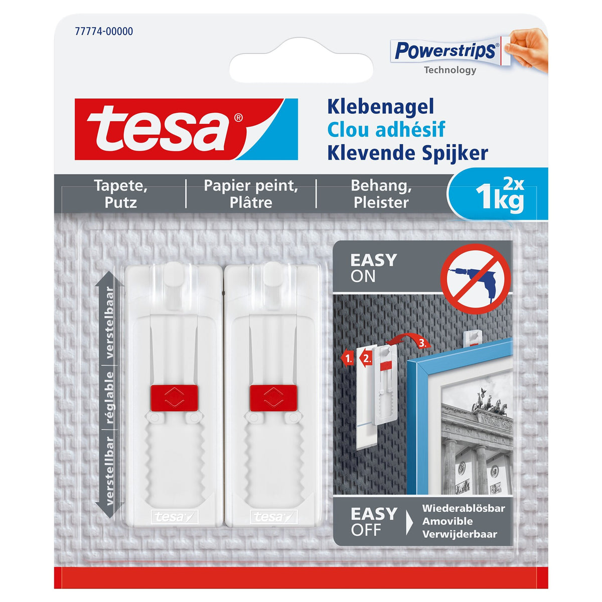 Pregos adesivos ajustáveis tesa para papel de parede e reboco, azuis, até 1 kg
