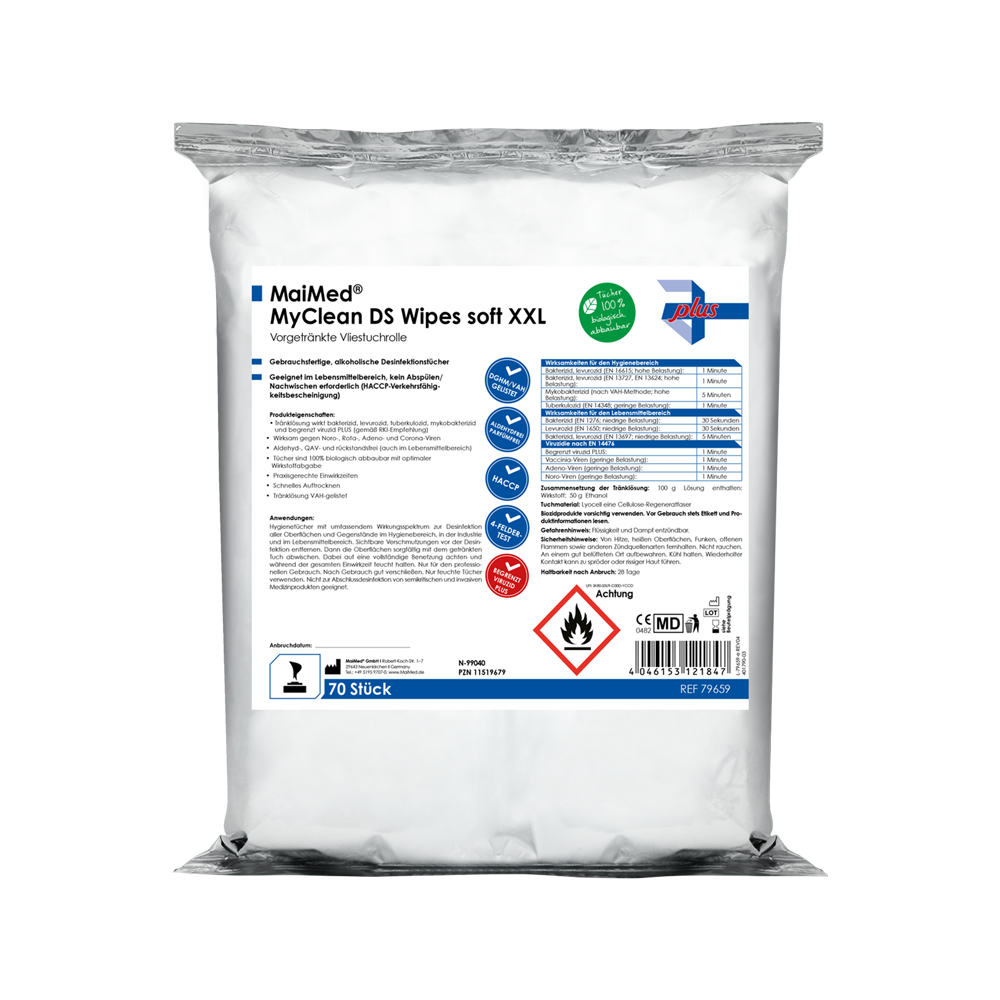 MaiMed MyClean DS Wipes soft XXL - 70 folhas pré-embebidas com MaiMed MyClean DS | Pacote (70 folhas)