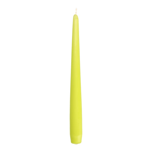 Uma única vela cônica Starpak 50 (verde lima, parafina, 2,2 cm de diâmetro, 25 cm de altura) com ponta afiada e base um pouco mais larga está contra um fundo branco simples.