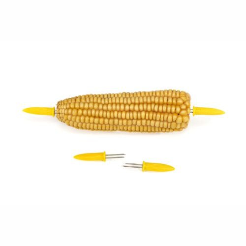 Uma espiga com suportes de espigas de milho amarelos PAPSTAR da GmbH em ambas as extremidades e outro par abaixo da espiga, tudo em fundo branco.