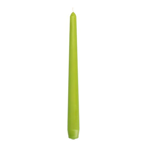 Uma única vela cônica verde Starpak 50 (Ø 2,2 cm × 25 cm) de parafina com pavio superior não acesa está em pé contra um fundo branco simples.