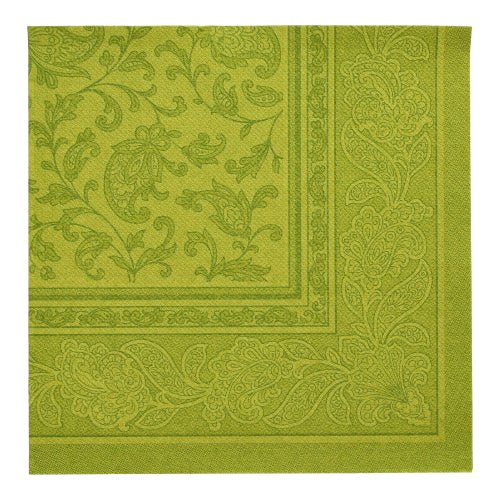 Guardanapo quadrado verde da PAPSTAR 20 Guardanapos "ROYAL Collection" (40 x 40 cm, 1/4-dobra) da PAPSTAR GmbH com borda elegante de paisley e folhas - ideal para decoração de mesa estilosa.