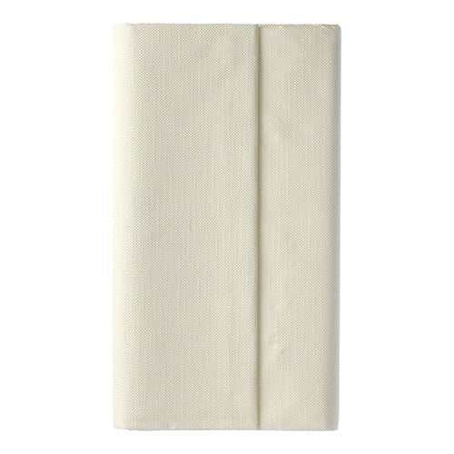 Uma toalha de mesa creme PAPSTAR da coleção ROYAL (120 cm x 180 cm, PAPSTAR GmbH) bem dobrada diante de um fundo branco simples.