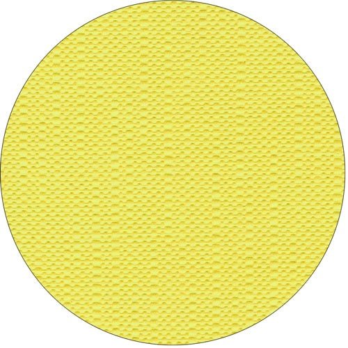 Sobre um fundo branco, é visível uma obreia circular amarela com uma superfície semelhante a uma grade, que lembra o design de alta qualidade da toalha de mesa tecido "ROYAL Collection" 120 cm x 180 cm da PAPSTAR GmbH.