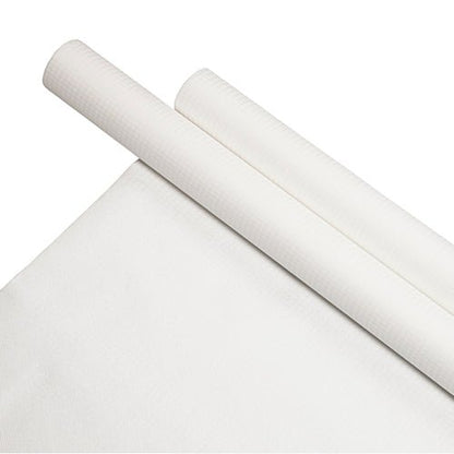 Um rolo PAPSTAR de toalha de mesa, papel, 8 m x 118 cm, branco (PAPSTAR GmbH), é apresentado sobre uma folha correspondente de toalha de mesa de papel branca com superfície lisa e finamente texturizada em fundo branco.