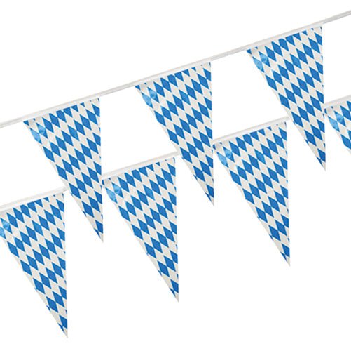 A guirlanda de bandeirolas da PAPSTAR GmbH, feita de filme à prova de intempéries com bandeirolas de losangos azuis e brancos, é ideal para eventos ao ar livre e confere a qualquer celebração um toque festivo.