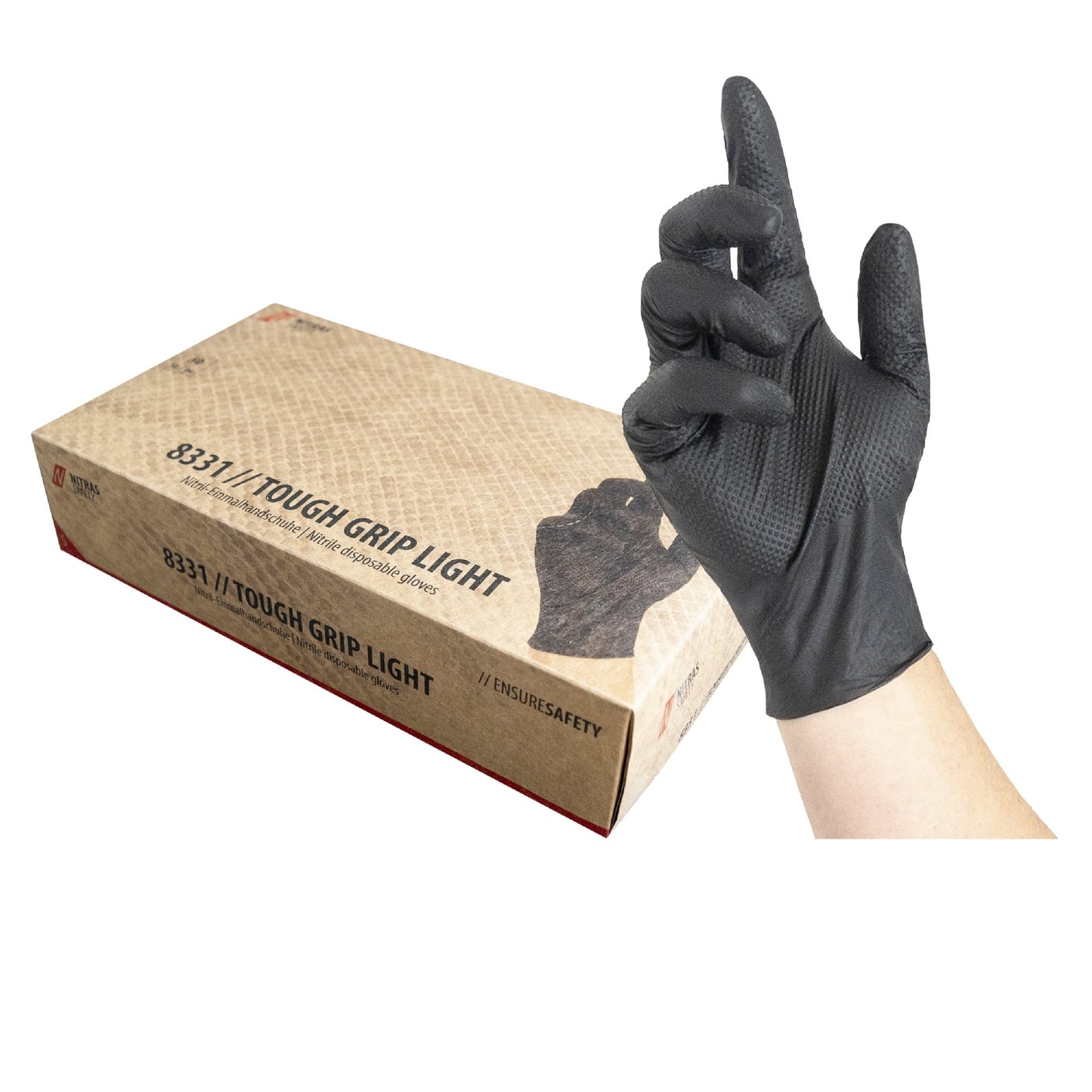 NITRAS TOUGH GRIP LIGHT, luvas descartáveis de nitrilo, pretas
