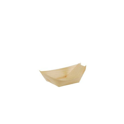 As 50 bandejas de madeira "pure" para finger food "barquinhos" da PAPSTAR GmbH são pequenas bandejas retangulares de madeira com bordas levantadas, perfeitas para servir finger food; o design ecológico aparece sobre um fundo branco.