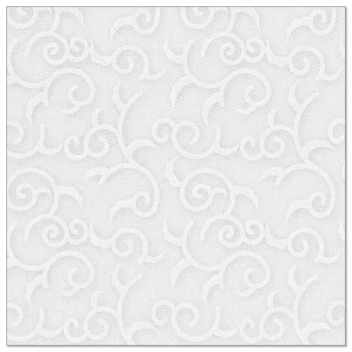 A PAPSTAR GmbH ROYAL Collection 50 guardanapos brancos (1/4 dobrados, 40 x 40 cm) são adornados com um padrão de arabescos em relevo, conferindo estrutura e estilo - ideal para mesas elegantes.