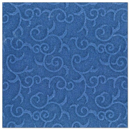 Um guardanapo azul escuro de 40 x 40 cm da PAPSTAR "ROYAL Collection" da PAPSTAR GmbH com um padrão discreto em relevo. É entregue em um pacote de 50 e está dobrado em 1/4 do tamanho.