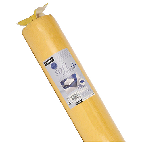 Uma toalha de mesa Starpak enrolada, semelhante a tecido, em "soft selection plus" com uma etiqueta de produto com a marca Starpak, instruções de uso e uma foto que oferece conforto semelhante a um protetor de colchão semelhante a tecido.