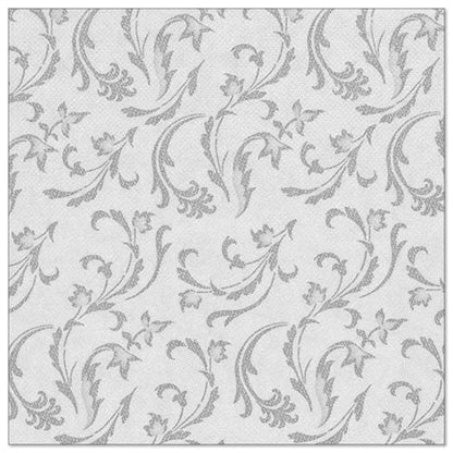 Os PAPSTAR 50 guardanapos "ROYAL Collection" 1/4-dobra 40 x 40 cm cinza da PAPSTAR GmbH são guardanapos cinza elegantes com um padrão discreto e repetitivo de motivos florais e de trepadeiras delicados para uma mesa sofisticada.