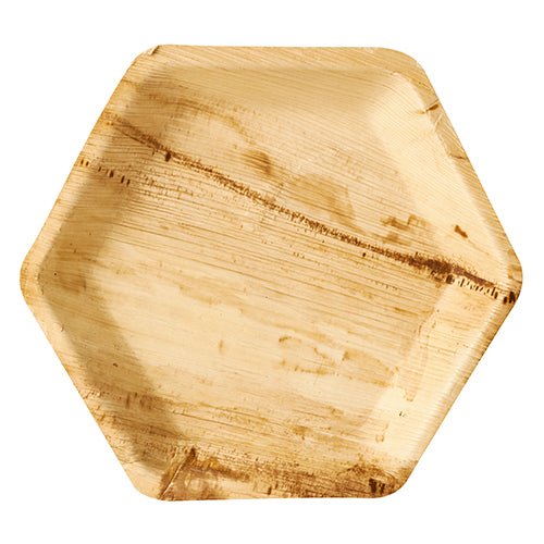 O prato de folha de palma PAPSTAR "puro" hexagonal (23,5 cm) feito de folha de palma ecológica, com veios naturais - perfeito como prato descartável sustentável para qualquer festa. Conteúdo: 25 peças, filme retrátil. Marca: PAPSTAR GmbH.