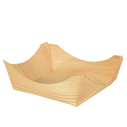 As 50 tigelas de finger food de madeira "pura" redonda da PAPSTAR GmbH destacam-se pela sua elegante textura de madeira e bordas curvas e elevadas e são fotografadas vazias sobre um fundo branco.