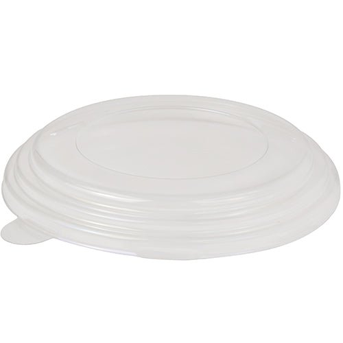 A tampa Starpak 45 para tigelas de salada, PS "To Go" Ø 15 cm, é uma tampa transparente e redonda com borda elevada e centro plano - ideal para levar. Aqui ilustrado em poliestireno transparente (PS), embalagem com 45 unidades.