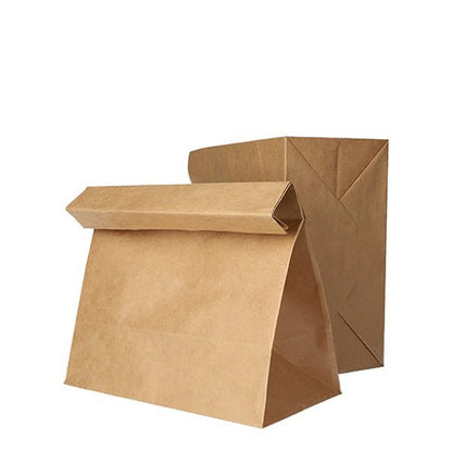 Sobre fundo branco estão dois PAPSTAR 250 sacos de fundo quadrado de papel kraft marrom da PAPSTAR GmbH, um em pé e outro com a parte superior dobrada.