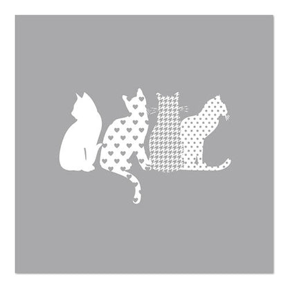 Quatro silhuetas de gatos brancos com diferentes padrões adornam estes PAPSTAR GmbH 20 guardanapos, 33x33 cm, 3-camadas, 1/4-dobra design conjunto 5.