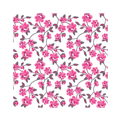 Os PAPSTAR 20 guardanapos (25x25 cm, 3 camadas, 1/4 de dobra) da PAPSTAR GmbH apresentam um padrão floral rosa repetido com folhas verde-acinzentadas sobre fundo branco - ideal para uma decoração de mesa elegante ou uso elegante de guardanapos.
