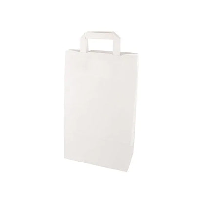 As PAPSTAR 50 sacolas da PAPSTAR GmbH são sacos de papel branco com fundos planos e alças, que ficam em pé em um fundo branco - uma sacola ecológica para uso diário.