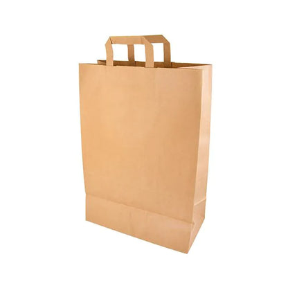 Uma PAPSTAR 50 sacola, papel com alça da PAPSTAR GmbH está em pé em um fundo branco. A sacola ecológica e não utilizada tem um fundo plano e duas alças retangulares.