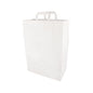 As PAPSTAR 50 sacolas da PAPSTAR GmbH são sacos de papel brancos com alças, retratados verticalmente em um fundo branco - uma escolha ecológica ideal para suas compras.