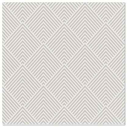 Um padrão geométrico repetitivo de formas de losangos cinza claro com linhas Chevron sobre branco, ideal para PAPSTAR 50 guardanapos "ROYAL Collection" 1/4-dobra 40 x 40 cm cinza da PAPSTAR GmbH.