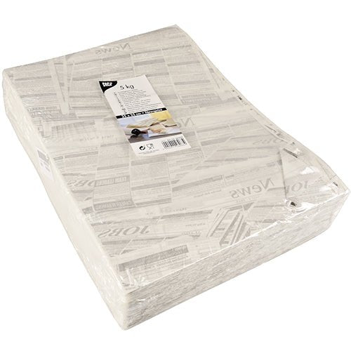 Um pacote selado de PAPSTAR 5 papéis de embrulho "Newsprint" (3 cm x 2 cm) da PAPSTAR GmbH possui uma etiqueta de produto com texto e imagens; feito de material de alta qualidade, as folhas brancas simples são ideais para embalar ou proteger objetos durante a embalagem.