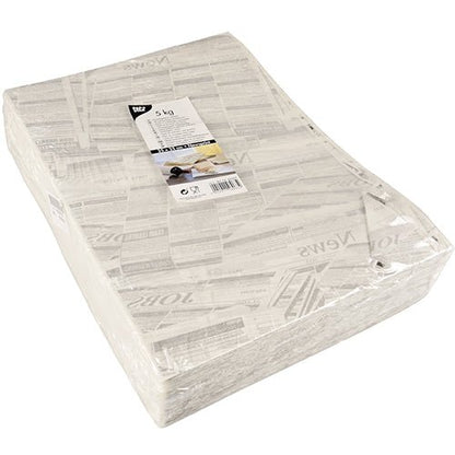 Um pacote selado de PAPSTAR 5 papéis de embrulho "Newsprint" (3 cm x 2 cm) da PAPSTAR GmbH possui uma etiqueta de produto com texto e imagens; feito de material de alta qualidade, as folhas brancas simples são ideais para embalar ou proteger objetos durante a embalagem.