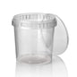 Um copo de delicatessen Starpak 30 transparente e redondo (770 ml, Ø 11,8 cm) com fecho de originalidade está ligeiramente aberto sobre um fundo branco, com um reflexo discreto abaixo. Conteúdo: 30 copos PP adequados para alimentos com película retrátil.