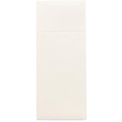 Os sacos de talheres Starpak 480 são envelopes retangulares de Airlaid creme (40 x 33 cm) com aba e dobra para talheres, ideais para a apresentação higiénica de talheres. Marca: Starpak. Apresentado sobre fundo branco simples.