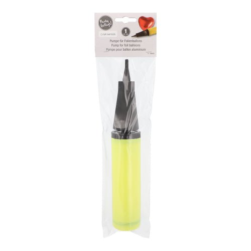 A bomba PAPSTAR para balões de folha em amarelo (28x4,5 cm) da PAPSTAR GmbH é entregue em um saco transparente com uma etiqueta de informações do produto e é assim um acessório de festa indispensável para qualquer celebração.