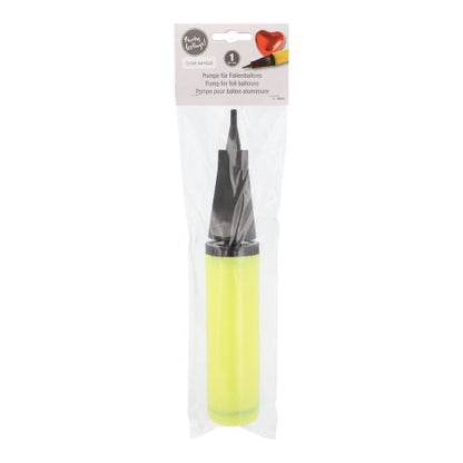A bomba PAPSTAR para balões de folha em amarelo (28x4,5 cm) da PAPSTAR GmbH é entregue em um saco transparente com uma etiqueta de informações do produto e é assim um acessório de festa indispensável para qualquer celebração.