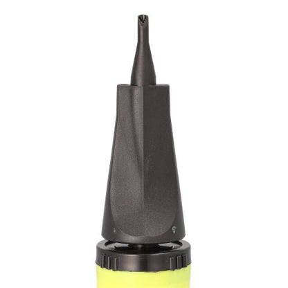 Uma imagem de close-up da bomba PAPSTAR para balões de folha da PAPSTAR GmbH em amarelo (28x4,5 cm), fotografada sobre fundo branco - seu design esbelto lembra um acessório de festa compacto ou uma mini bomba de balão.