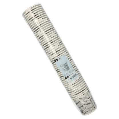 Copo para snacks Starpak 50 "To Go" feito de papelão resistente no design de jornal (470 ml, Ø 9,9 cm) em um tubo plástico transparente com rótulo azul na frente.