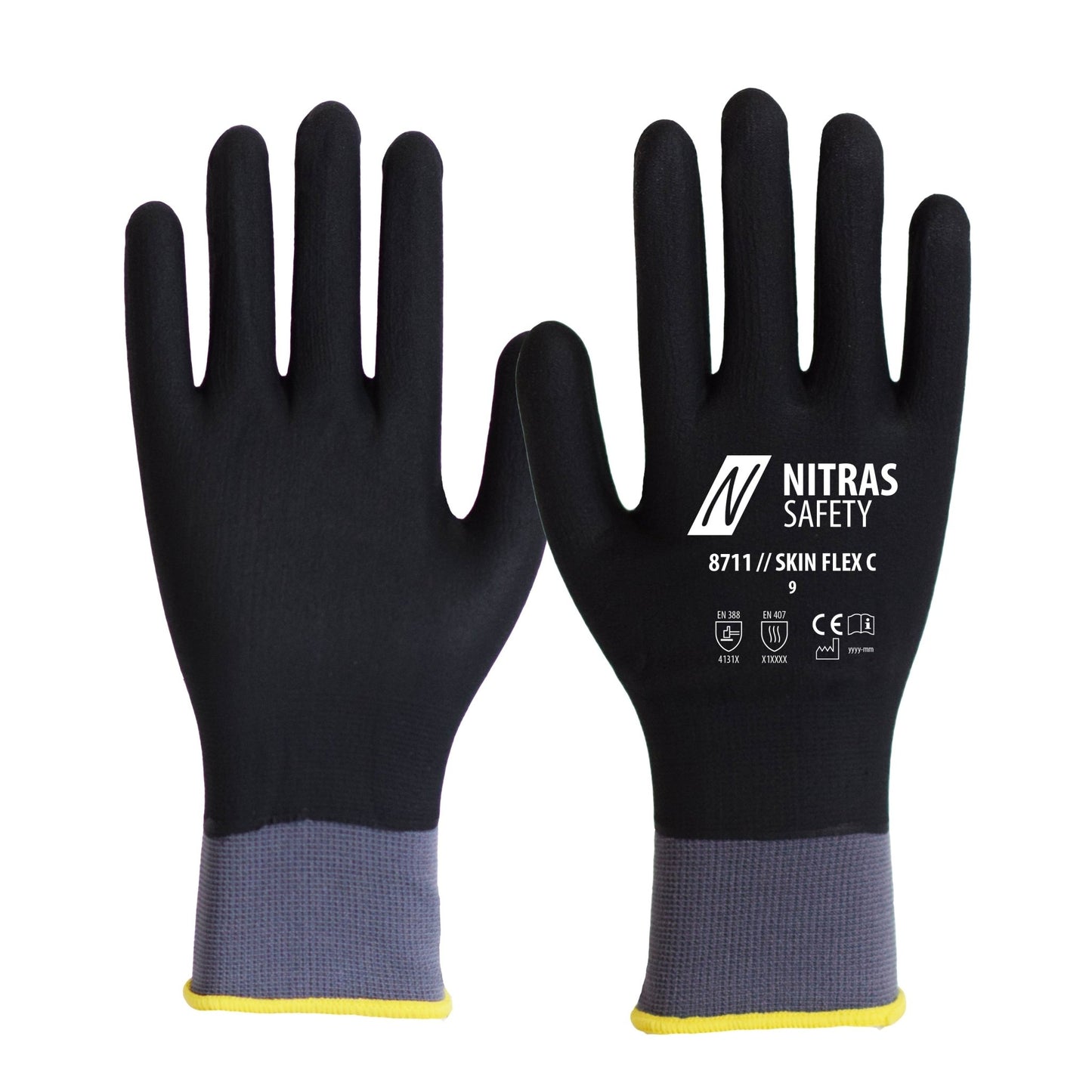 NITRAS SKIN FLEX 3D, luvas de montagem, cinza / preto