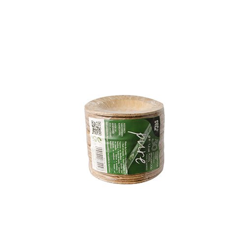 Um rolo de fio de juta puro em plástico transparente com etiqueta verde, apresentado em branco - perfeito para projetos ecológicos ou em combinação com o prato de fingerfood redondo PAPSTAR, bambu "pure", Ø 9 cm, 1,3 cm (50 unidades) da PAPSTAR GmbH.
