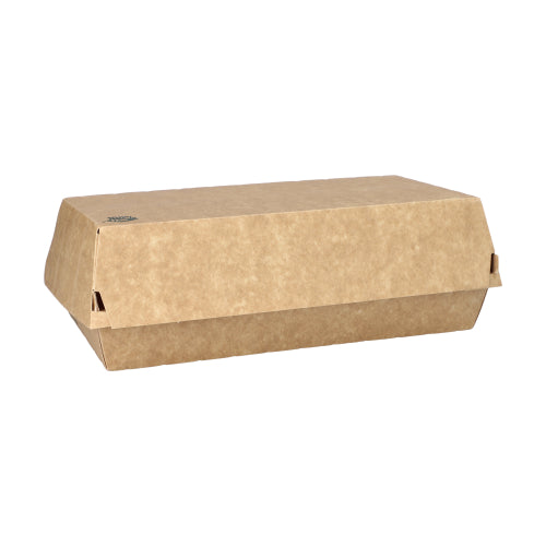 As caixas de baguete PAPSTAR "pure" feitas de cartão castanho e ecológico (7,5x10,7x22 cm, 25 unidades) com tampa articulada da PAPSTAR GmbH são ideais para um consumo sustentável e perfeitas para armazenar baguetes.