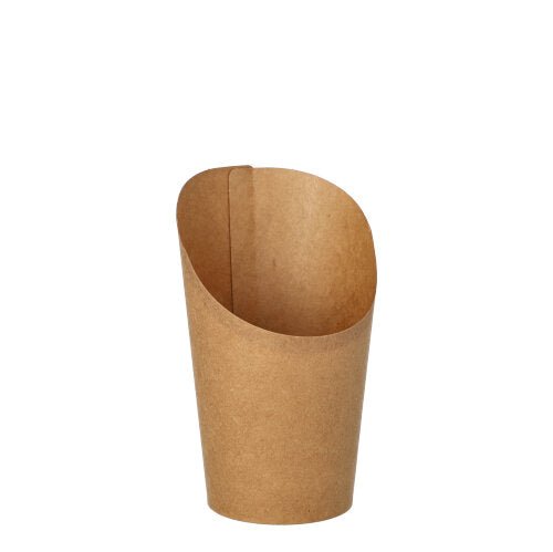 Os 50 Wrap Cups da PAPSTAR GmbH de papelão marrom com borda chanfrada são ecológicos e ideais para festas e eventos. O produto está sobre fundo branco.