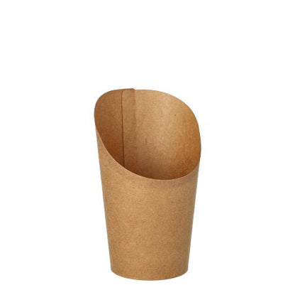 Os 50 Wrap Cups da PAPSTAR GmbH de papelão marrom com borda chanfrada são ecológicos e ideais para festas e eventos. O produto está sobre fundo branco.