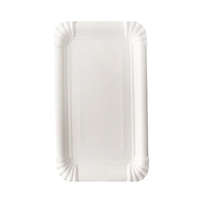 O PAPSTAR prato de papel quadrado 13x20 cm, branco, "pure" (12 peças) da PAPSTAR GmbH oferece uma opção retangular e ecológica com bordas onduladas e cantos arredondados - ideal para servir em festas.
